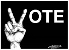 Image of vote sign with peace symbol
