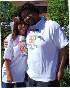 Image of 2 students with Bucks t-shirts on