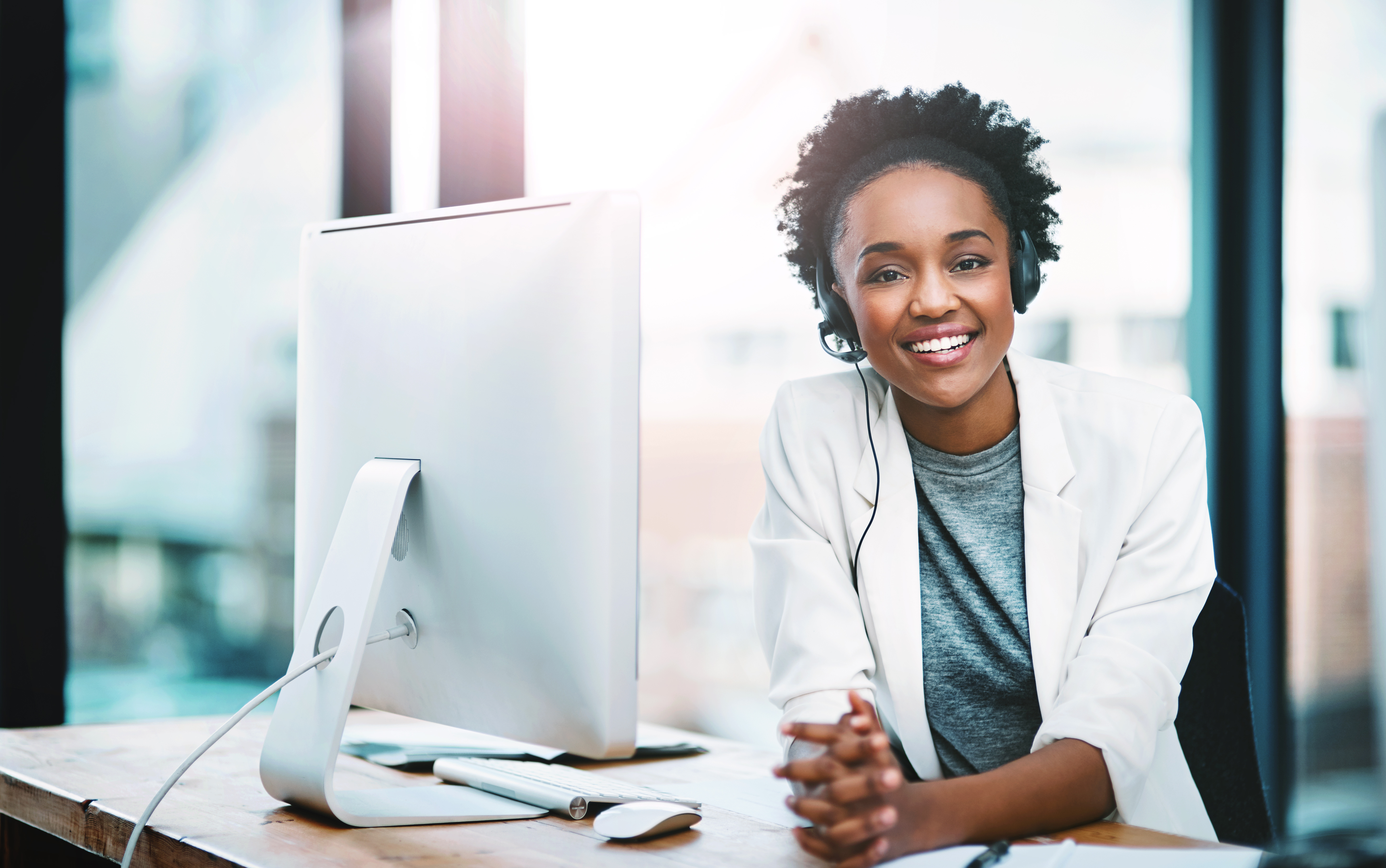 Woman with headset.