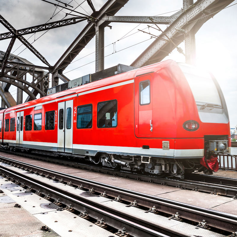 Red train at station