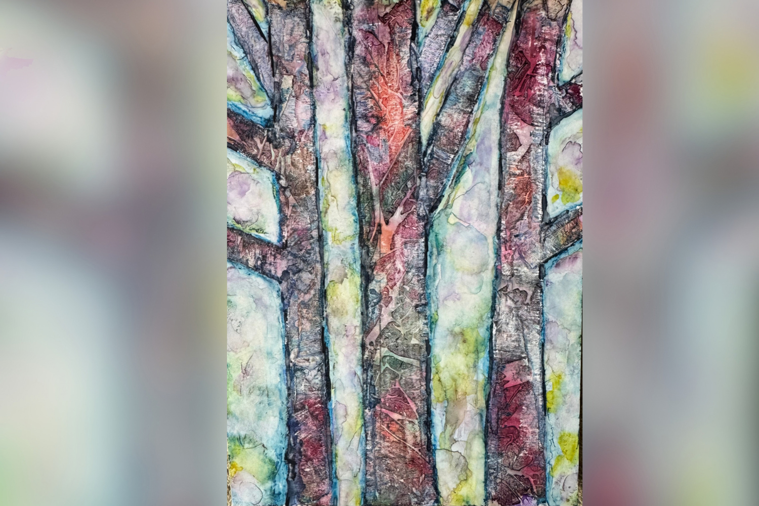 “Burgundy Birches,” a 2026 watercolor by Perkasie artist Catherine Gleicher.