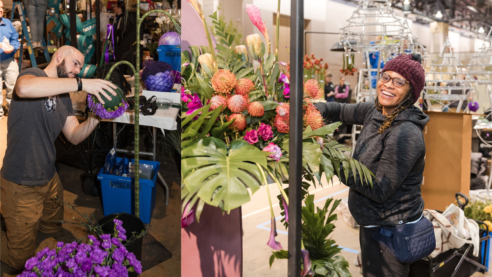Floral Design Program studen and instructor from Bucks County Community College working on a floral arrangement