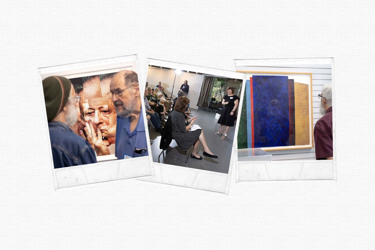 Collage of polaroid style photos over linen background