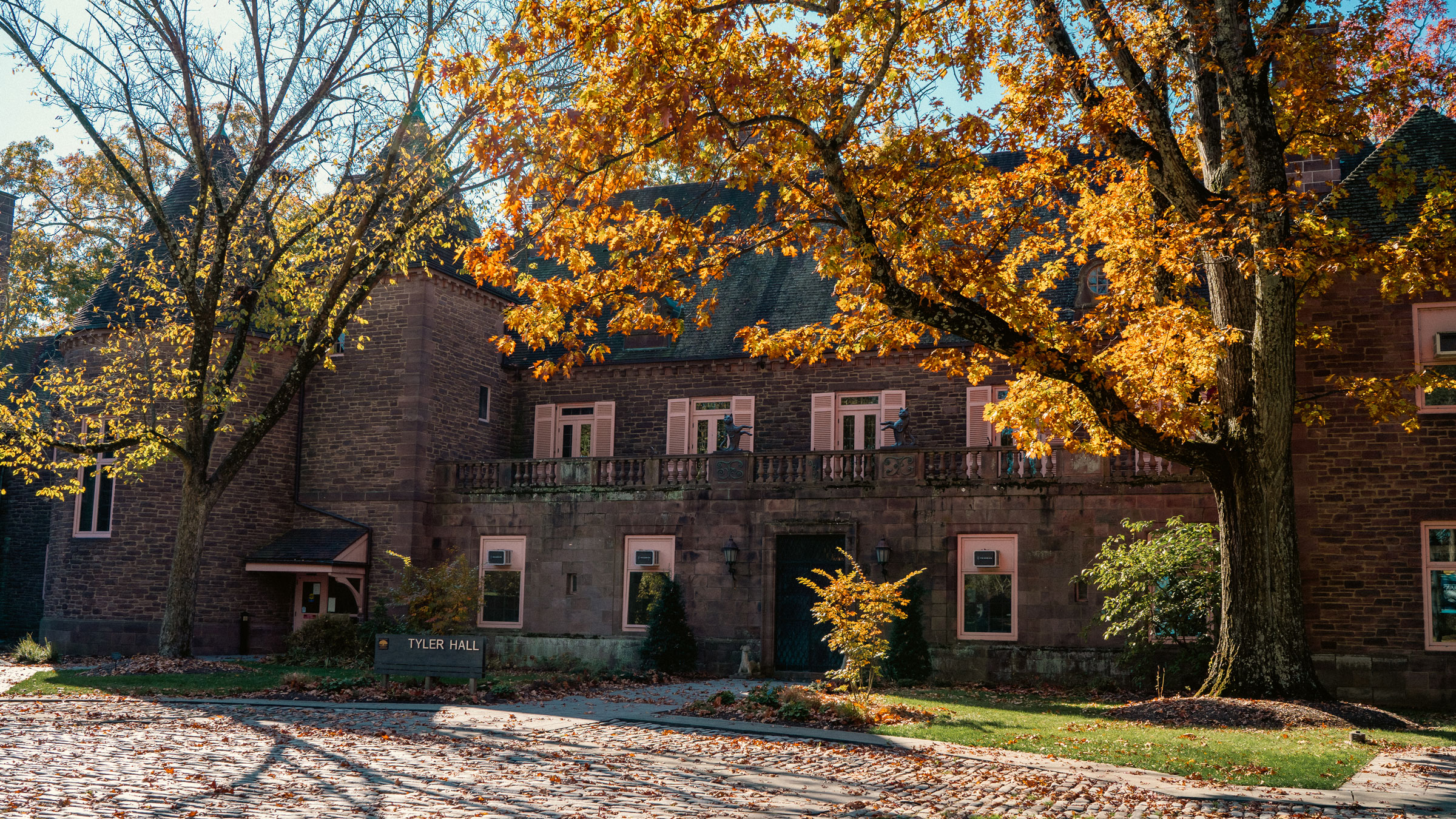 Exterior of Tyler Hall in the autumn