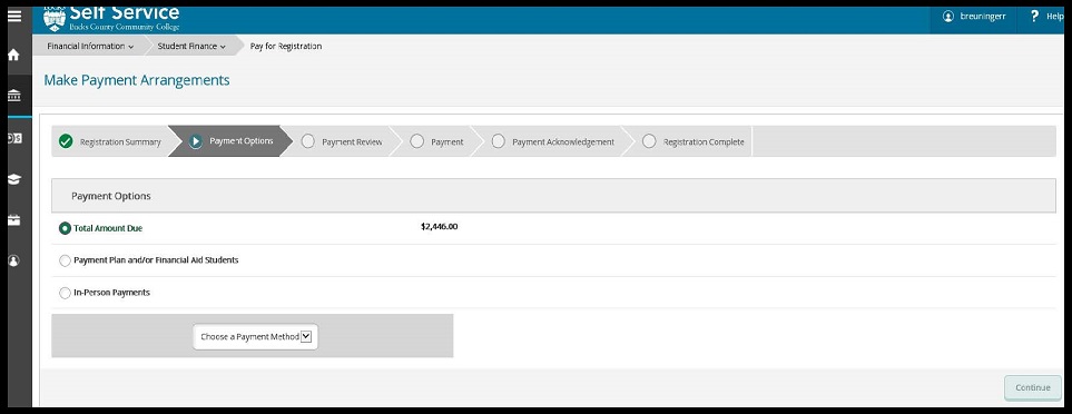 Payment options tab within Financial information selected